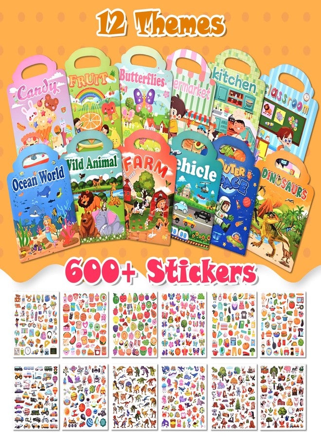 GOLDGE 12 Sets Reusable Puffy Sticker Books for Toddlers 2-4 3-6, 600+ 3D Animal, Dinosaur, Space, Vehicle & Farm Stickers, Toddler Travel Toys & Birthday Gifts for Kids Boys Girls - Image 2